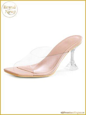 Women's Clear Heeled Sandals Square Toe Transparent Slip On Mules